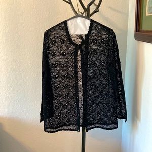 Vintage Handmade Crochet Cotton Cardigan Black Color Size M/L